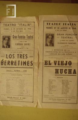 Programa de teatro de //Los tres berretines// y //El viejo Hucha//