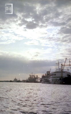 Vista de buques en el puerto de Campana