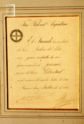 Diploma del Tiro Federal otorgado a Andrés del Pino