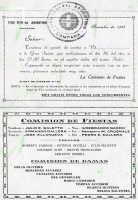 Invitación del Tiro Federal a la fiesta "Gran Soirée"