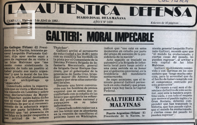Fragmento del diario La Auténtica Defensa sobre la gesta de Malvinas