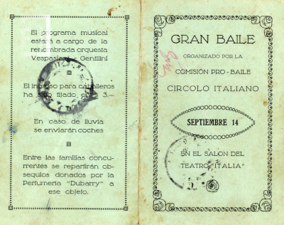 Invitación al " Gran Baile en Beneficio del Círculo Italiano"