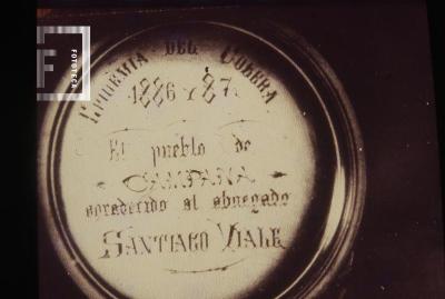 Tapa del reloj obsequio a Santiago Viale por su labor durante la epidemia del cólera