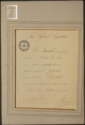 Diploma del Tiro Federal otorgado a Andrés del Pino