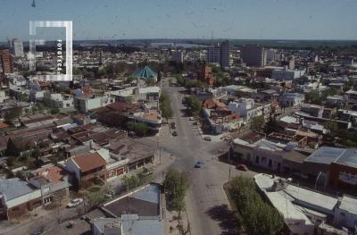 Vista aérea de la intersección de las calles diagonal Sarmiento - Moreno - 9 de Julio